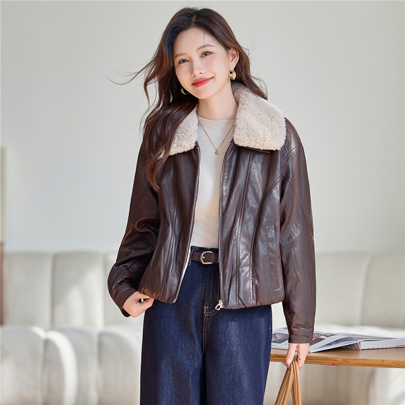 可拆卸毛领加绒加厚皮衣外套女2025秋冬新款小个子显瘦皮夹克上衣,女装棉衣/棉服,依万里