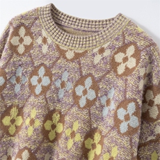 450克~重工四叶草毛巾绣山羊绒衫宽松大毛衣秋冬新款圆领针织上衣，女装针织衫/毛衣，艾森羊绒