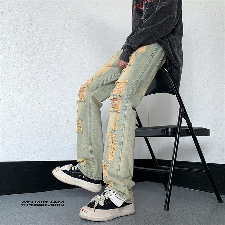 2026夏季美式高街破洞小众牛仔裤货号K725P55,男装牛仔裤,电商A063