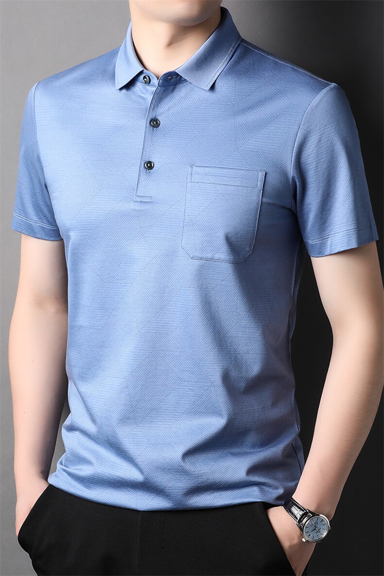 短袖POLO衫男2024夏季新款翻领口袋半袖高端T恤轻商务上衣服P90,男装T恤,钱塘6003A(原)4033A