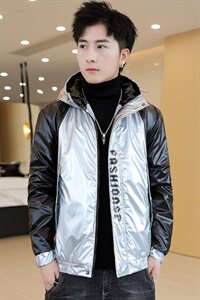 冬季亮拼袖羽棉服男模特加厚夹克保暖外套工装棉衣黑870加绒图片