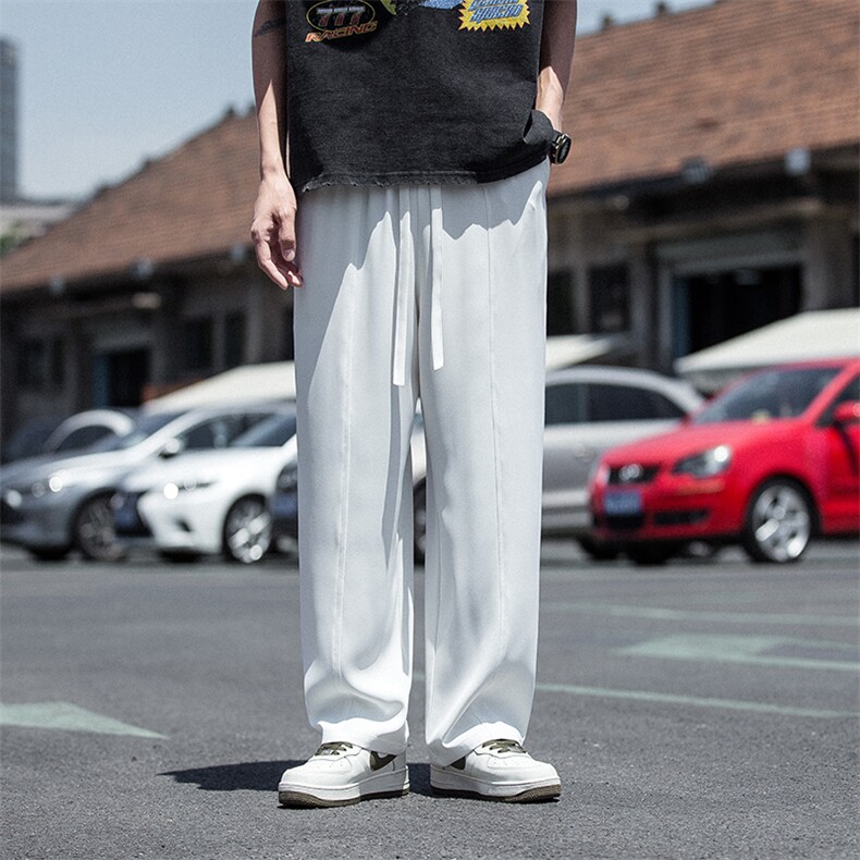 时尚冰丝垂感休闲裤子男2025夏季薄款宽松直筒运动长裤图片