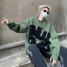 复古着设计小众慵懒风绿色条纹高级感显瘦休闲毛衣男女潮春，男装针织衫/毛衣，星座716-3
