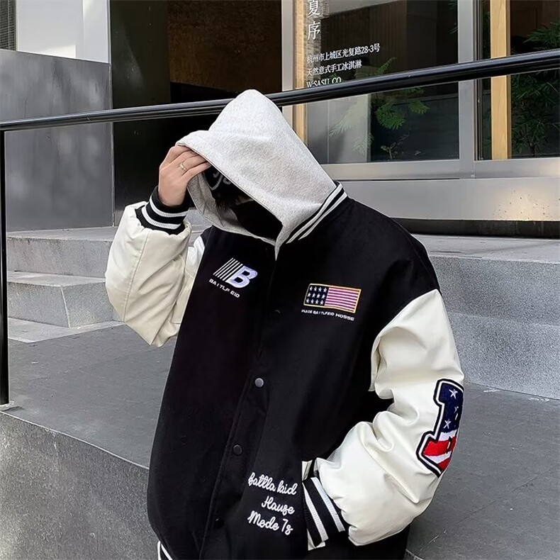 冬季2023棉服男美式拼接假两件棉衣高级感宽松面包服外套,男装棉衣,星座716-4