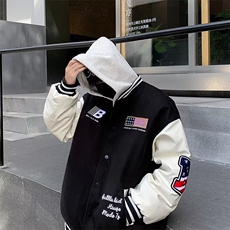 冬季2023棉服男美式拼接假两件棉衣高级感宽松面包服外套，男装棉衣，星座716-4