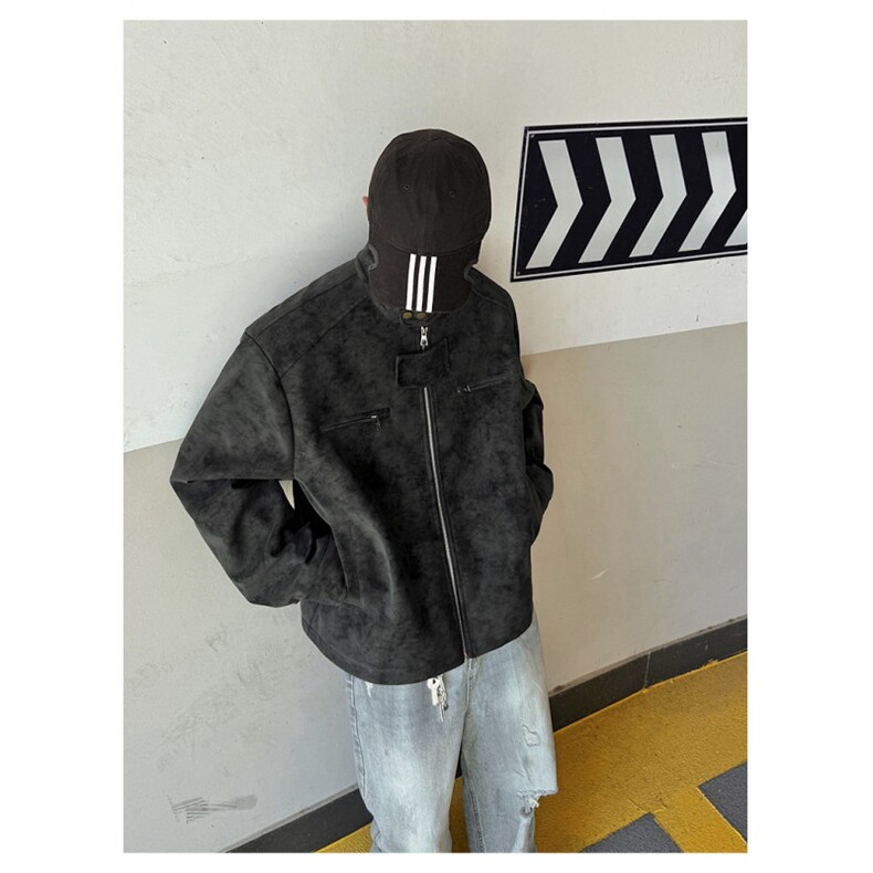 美式正肩皮衣外套男款秋冬季加厚复古痞帅立领男装机车pu皮夹克款,男装夹克,星座506A