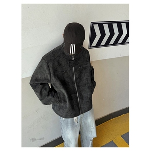 美式正肩皮衣外套男款秋冬季加厚复古痞帅立领男装机车pu皮夹克款图片