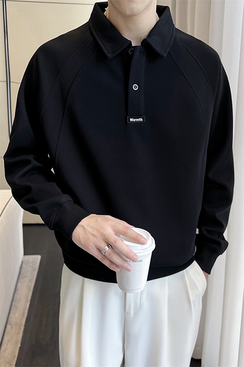 盗图-简约宽松韩版长袖Polo衫外穿上衣MZ30/P65控95新增加绒,男装Polo衫,电商A243