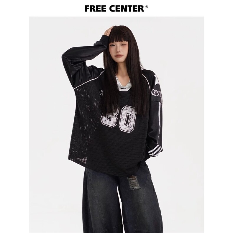 美式复古长袖T恤男女宽松拼接字母印花网眼透气衣服TPA06-P52,男装T恤,星座208-5