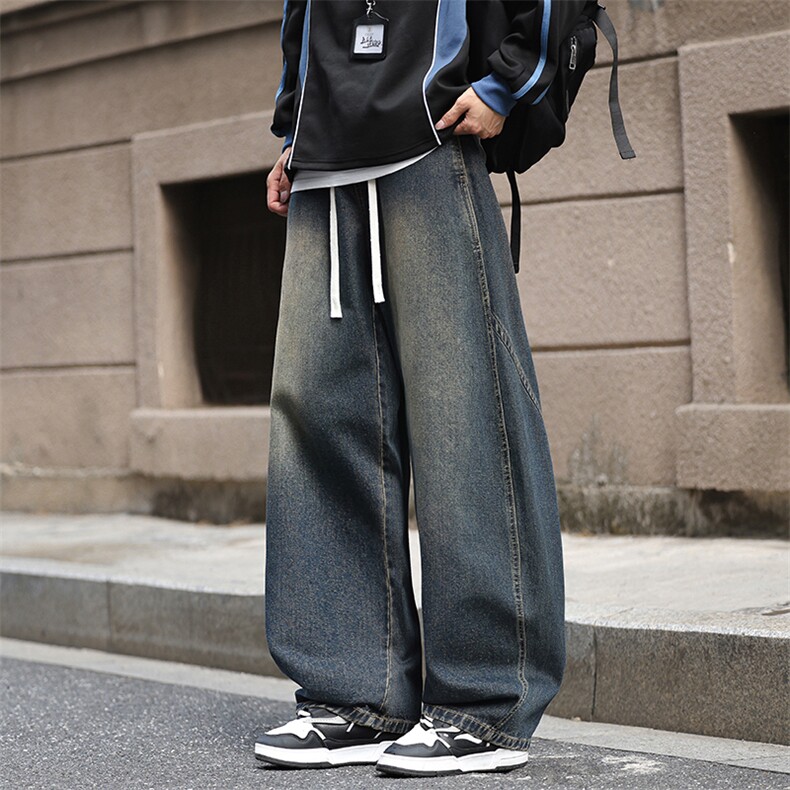 GENIOLAMODE解构弯刀休闲裤子男士秋季直筒大码运动卫裤青少年，男装牛仔裤，星座1006-1