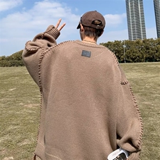 美式复古毛衣男鹿毛绒手工毛衣小众宽松慵懒针织衫MY193P55，男装针织衫/毛衣，星座1116-2