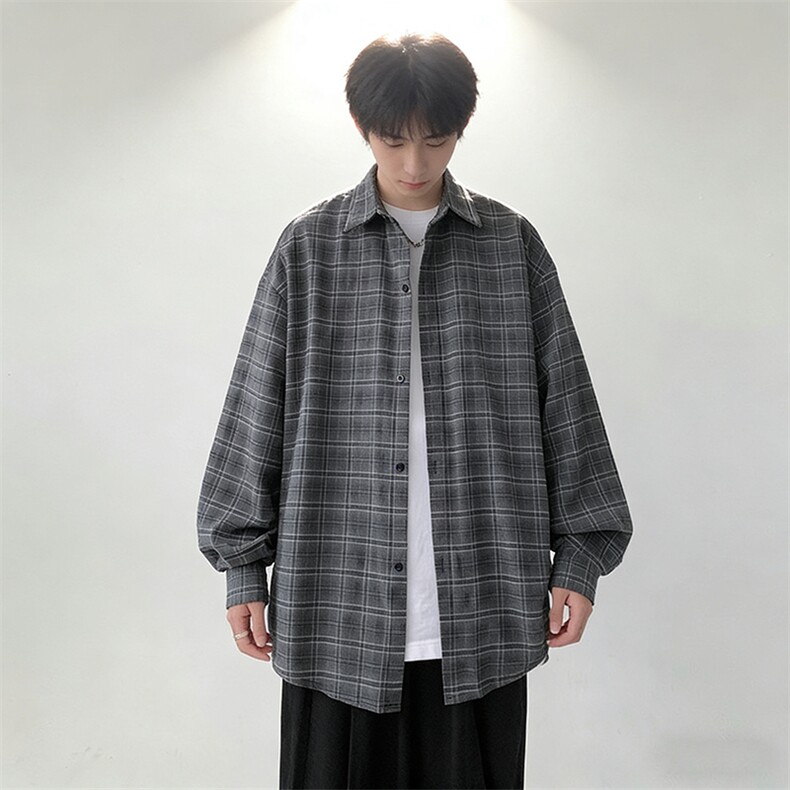 宽松格子长袖衬衫男A147-P45,男装衬衫,电商D312