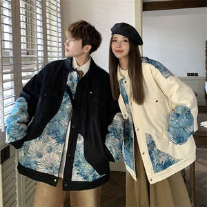 1港风情侣刺绣拼接设计棉衣大码M-5XL夹克棉服外套8706P115控158图片