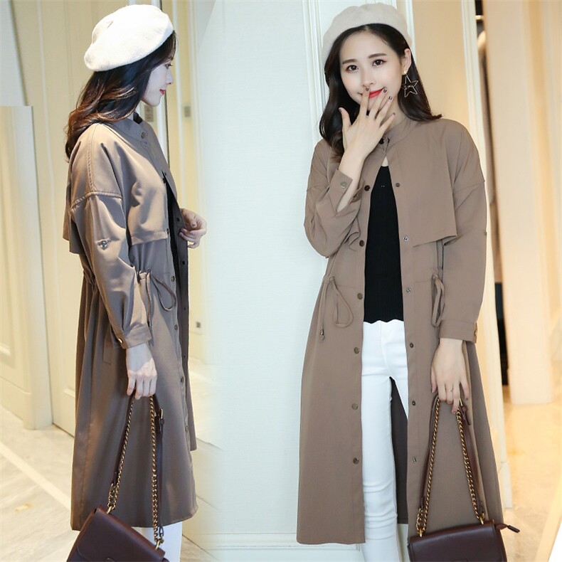长袖中长款修身2021年春季纯色风衣显瘦个性简约百搭,女装风衣,尚洛菲