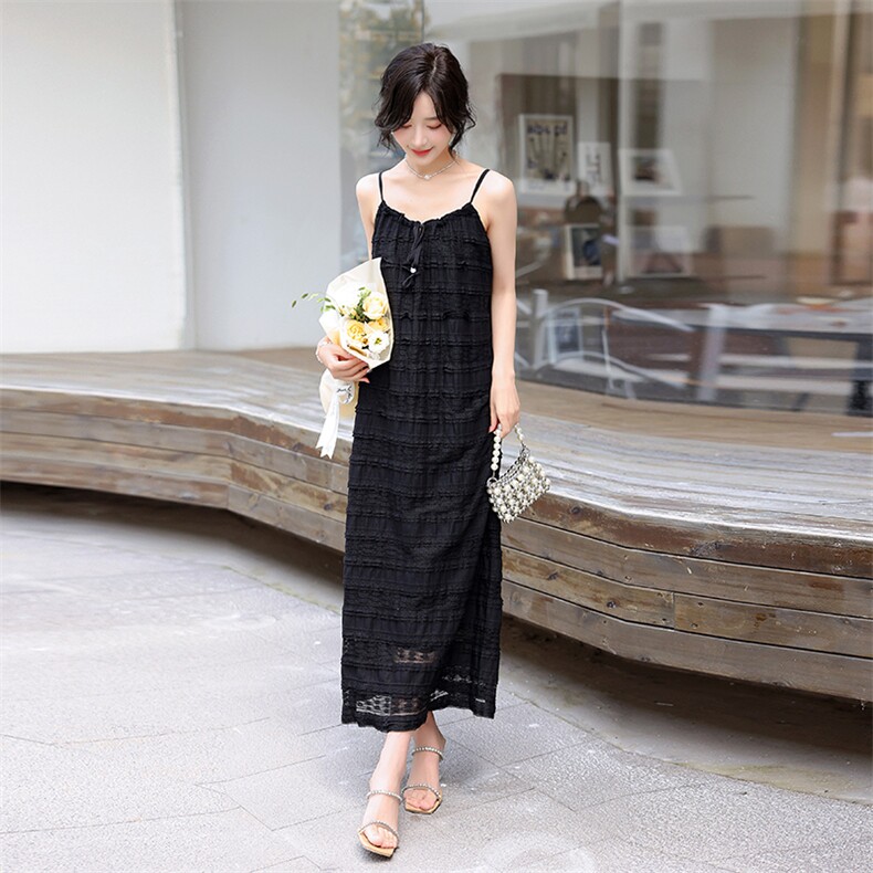 黑色吊带裙牛仔马甲套装女2024夏季新款减龄洋气时尚连衣裙两件套,女装套装/套裙,流量+