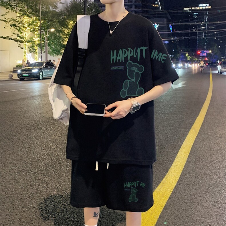 ！定制面料2024夏季新款男士华夫格短袖T恤套装情侣HTZ70P50,男装T恤,电商B220