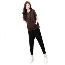 2021夏季新款简约优雅时尚气质连帽休闲舒适两件套，女装套装/套裙，魅影