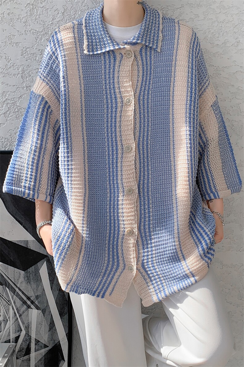 8XL-M特大码美式撞色新中式短袖衬衫男翻领休闲针织开衫DX312P35,男装衬衫,电商D206-1
