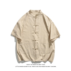 新中式盘扣夏季复古大码休闲男半袖短袖衬衫DC2181-P37【特价】，男装T恤，电商A007