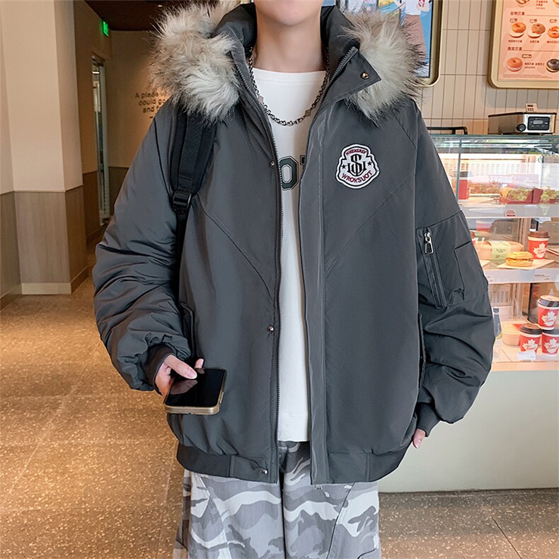 冬季宽松/连帽大毛领休闲外套潮加厚棉衣XZ102B-1M2592-P90,男装棉衣,星座102B-1