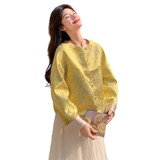 新中式复古提花短外套女2025春季新款高级感气质遮肉显瘦廓形上衣，女装短外套，C位
