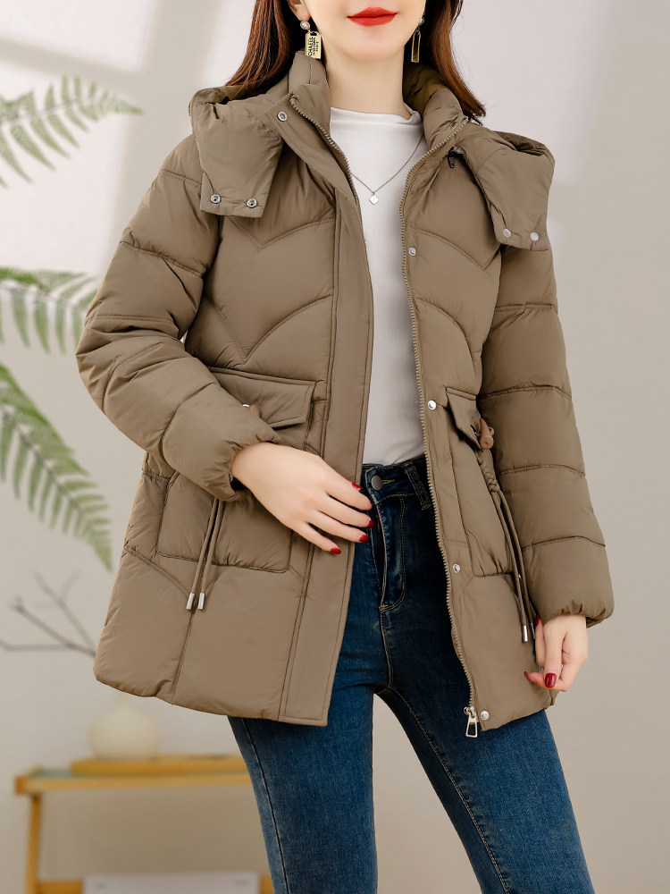 2024年冬季通勤舒适简约大方连帽羽绒棉服,女装棉衣/棉服,多彩