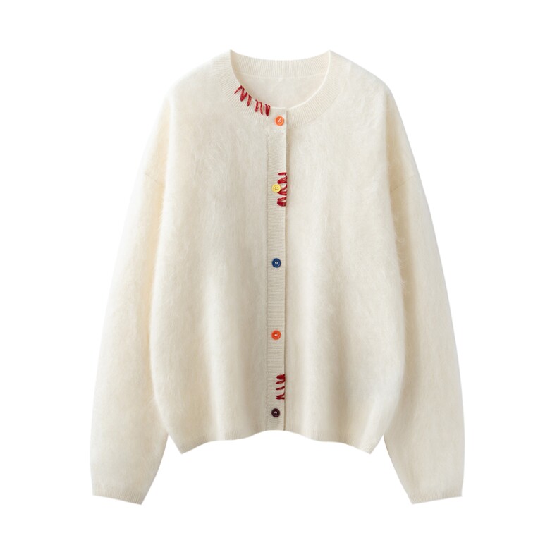 2025年秋季时尚百搭通勤简约休闲手绣开衫，女装羊绒衫，万品羊绒