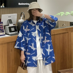 夏季潮流小飞机满印ins衬衫新款冰丝情侣装 A071-C35-P38图片