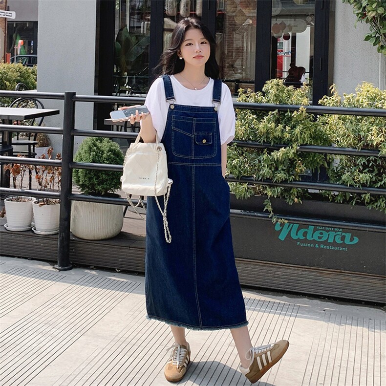洋气减龄牛仔背带裙女2025夏季新款百搭直筒宽松薄款吊带连衣裙子,女装套装/套裙,慧尚2-185