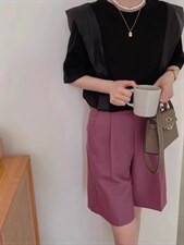 新款小众气质木耳边拼接飞飞袖纯色短袖T恤，女装T恤，L·H·X