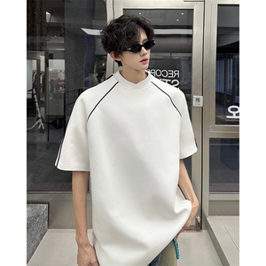 高品质二开240克宽松纯棉美式高街痞帅小V领设计短袖T恤特P23图片