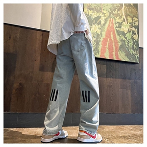 k1073-p55-控78 M-5XL 现货宽松cleanfit牛仔裤马丁靴黑暗拼接图片