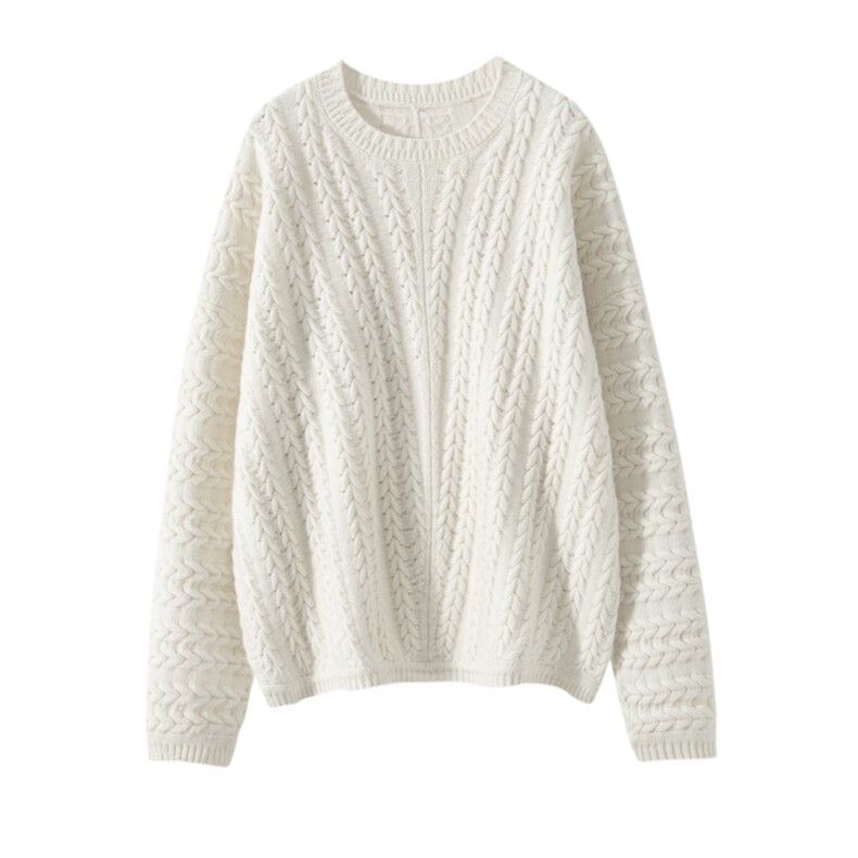 2025秋冬新款羊绒衫女100%纯山羊绒圆领复古加厚针织套衫简约上衣，女装羊绒衫，艾森羊绒