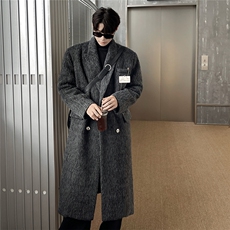 1长毛马海毛财阀灰金属西装领大码M-5XL加厚羊毛大衣77936P210，男装西服套装，星座226-2