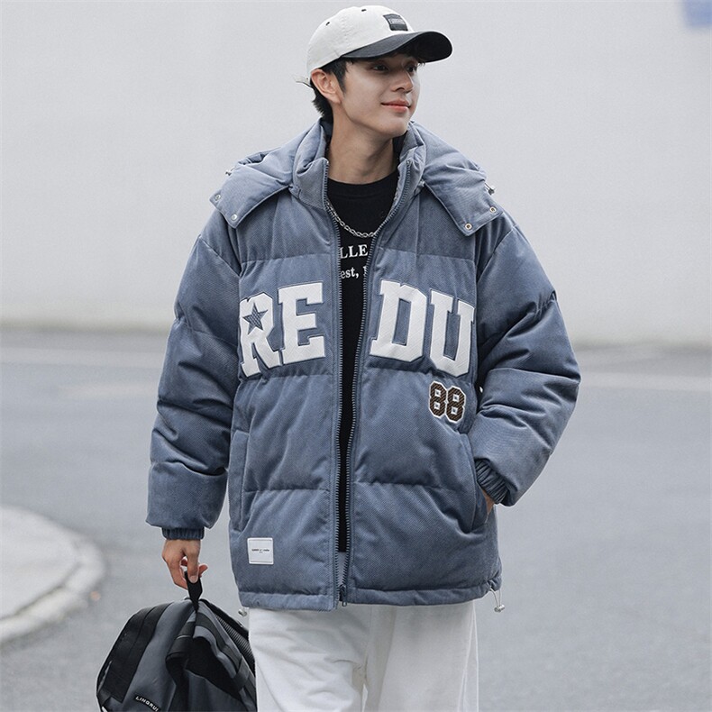 冬季加绒加厚连帽棉衣刺绣潮牌棉服外套港风男女8151-P145控价188图片