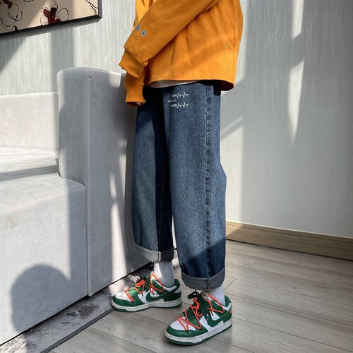 新款宽松直筒净版心电图ins潮牌牛仔裤X715NZ017P45控58，男装牛仔裤，星座715