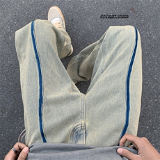B221美式ins高街暗黑小众毛边破洞直筒牛仔裤LK23104-P65控88，男装牛仔裤，电商B221