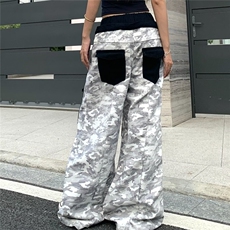 港风秋冬款男女牛仔裤双裤头扎染迷彩直筒宽松长裤NK8051P65，男装牛仔裤，星座1013-1