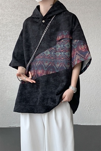 DX10127-特批40 控78 撞色拼接百搭宽松连帽短袖大码T恤图片