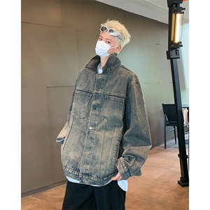 街头水洗做旧立体口袋牛仔外套宽松休闲痞帅翻领夹克男JK1135-P65图片