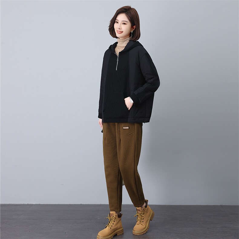 叶笙衣套装6561-530拼接连帽加棉两件套休闲加绒加厚卫裤,女装套装/套裙,叶笙衣