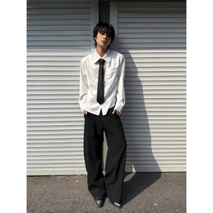 日系纯色打底衬衫男女高级感美式休闲叠穿内搭长袖衬衣上衣外套图片