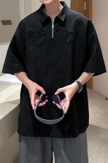 夏款男休闲卫衣麂皮绒POLO衫短袖T恤字母印花外套A071-T09-P45，男装T恤，电商A071