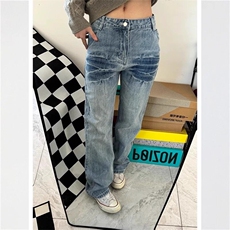 【有货】NZ455HH-特P42冰蓝闪电纹水洗牛仔裤男女直筒裤子，男装牛仔裤，星座1007（原301D）