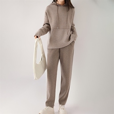 2024年秋季时尚潮流羊毛连帽两件套，女装套装/套裙，鹏源羊绒