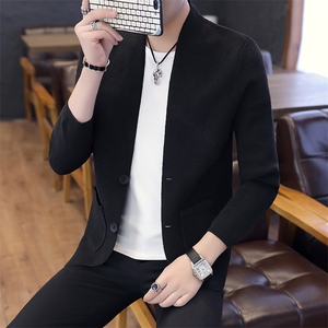 秋季毛衣毛线衣青年修身休闲潮纯色针织衫男开衫外套M88图片