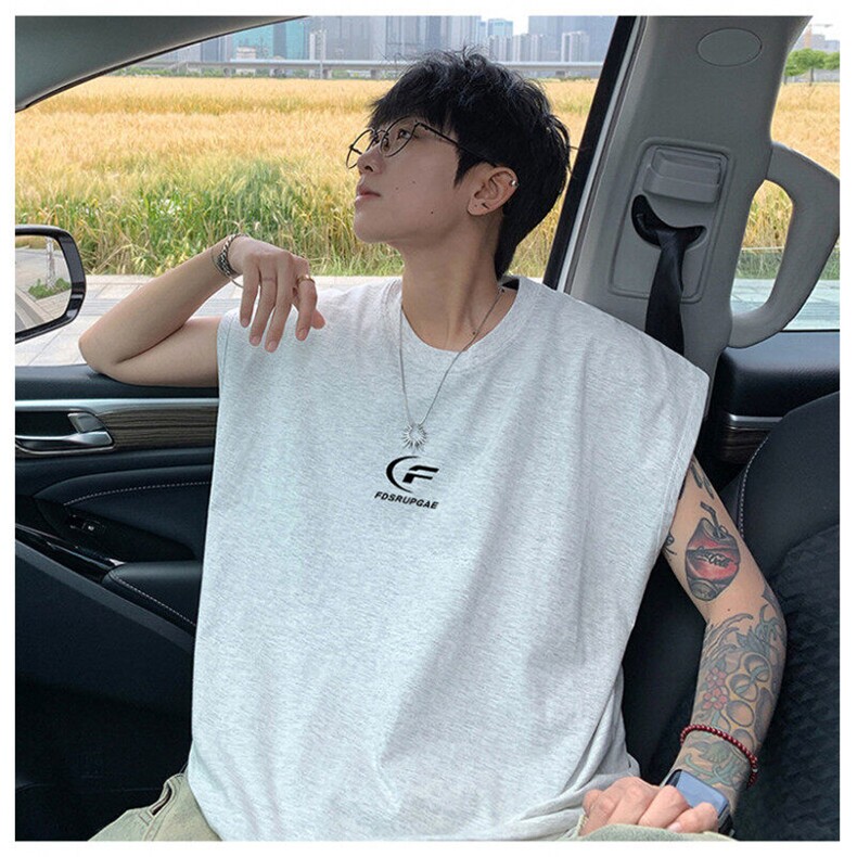 可48小时发货支持抖音得物来样二开240克重磅美式纯棉背心无袖t恤,男装T恤,电商A486-1