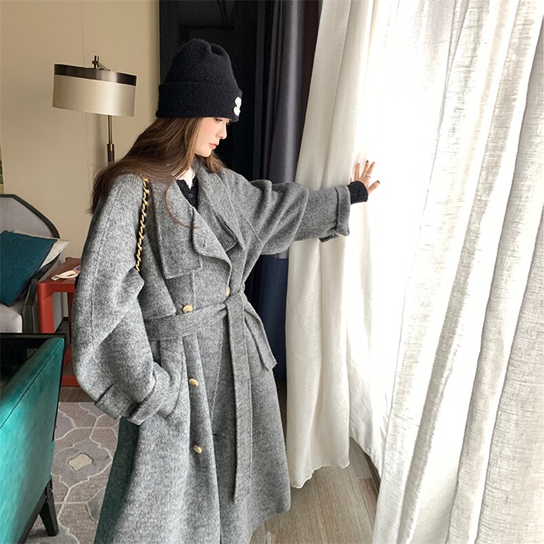 【有大货】宽松长款双面呢立领大衣外套女2C372-9067-P315控458,女装毛呢外套,2C372