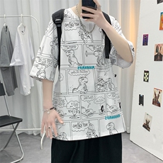 夏季青少年卡通印花半袖T恤潮纯棉百搭短袖男女1455-P38控价58，男装T恤，电商A441-1