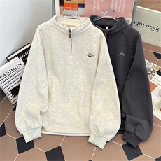 加绒加厚冬款男立领卫衣拉链字母刺绣宽松保暖外套WY186P65，男装卫衣，星座1013-1